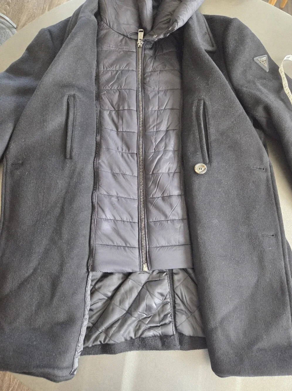 GUESS Men's Black Wool Blend Jeff DB Hooded Quilted Peacoat Size Medium NWT $350